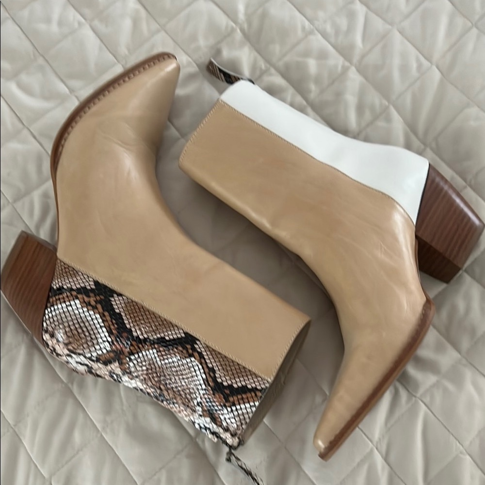 Stylish Beige snake and White Ankle Boots
